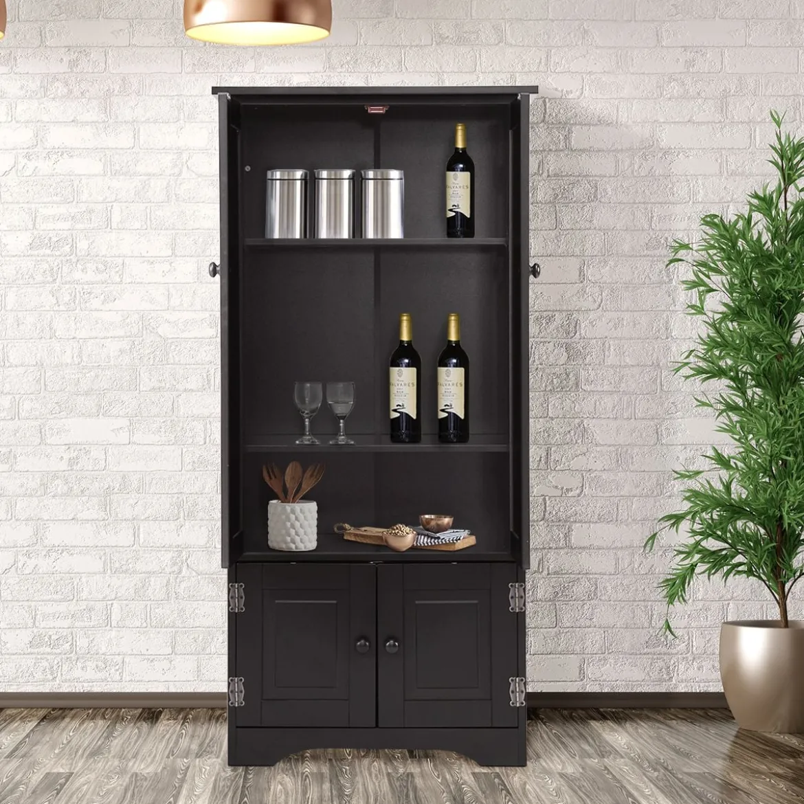 Midischrank Beistellschrank Highboard Hochschrank Holz Schwarz 59 x 32 x 123 cm