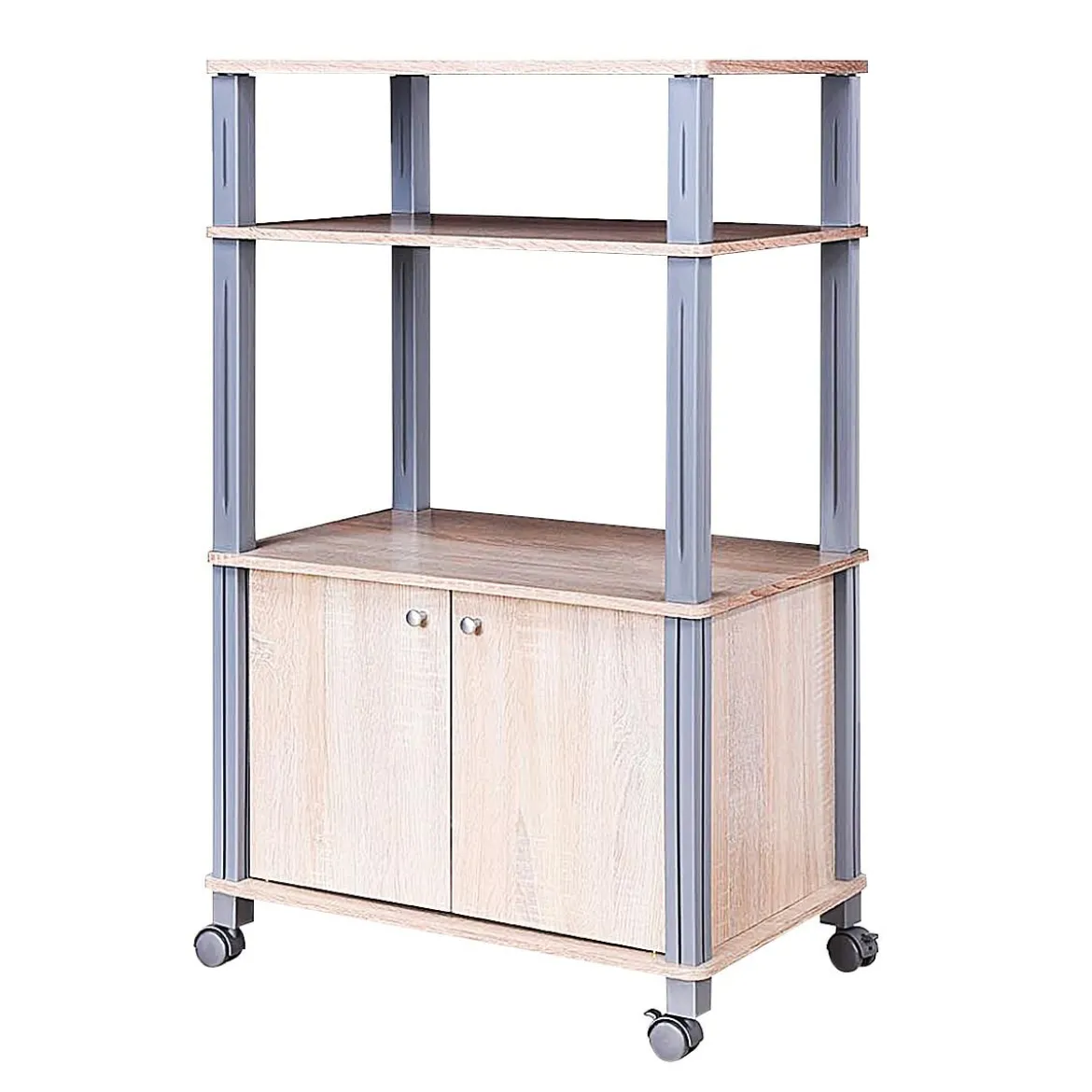 Mikrowellenregal Küchenregal Standregal mit Rollen Natur 60 x 40 x 98 cm