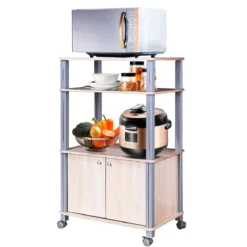 Mikrowellenregal Küchenregal Standregal mit Rollen Natur 60 x 40 x 98 cm
