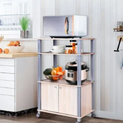 Mikrowellenregal Küchenregal Standregal mit Rollen Natur 60 x 40 x 98 cm