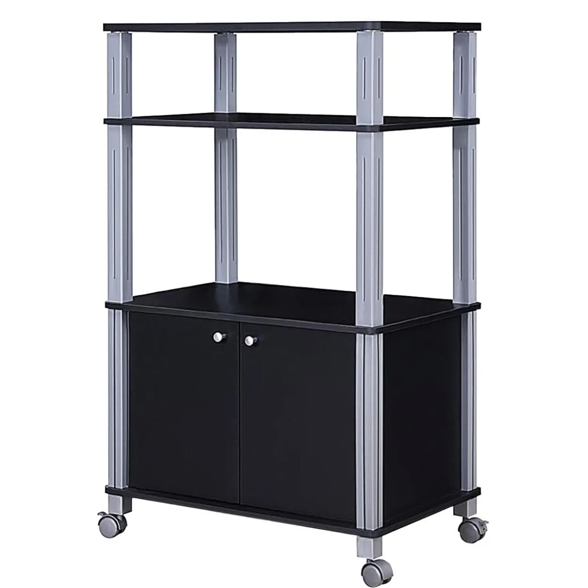 Mikrowellenregal mit 3 Schichten und Schrank Küchenwagen Servicewagen aus Metall und Holz Schwarz