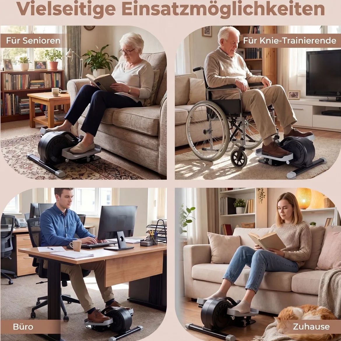 Mini Ellipsentrainer Elektrischer Crosstrainer mit LCD-Display Griff & Rutschfesten Pedalen Weiß