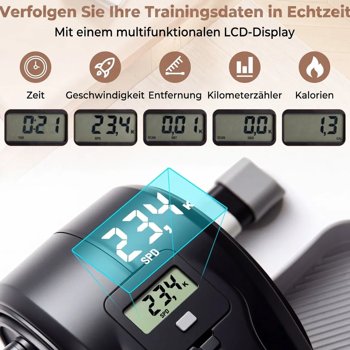 Mini Ellipsentrainer Elektrischer Crosstrainer mit LCD-Display Griff & Rutschfesten Pedalen Schwarz
