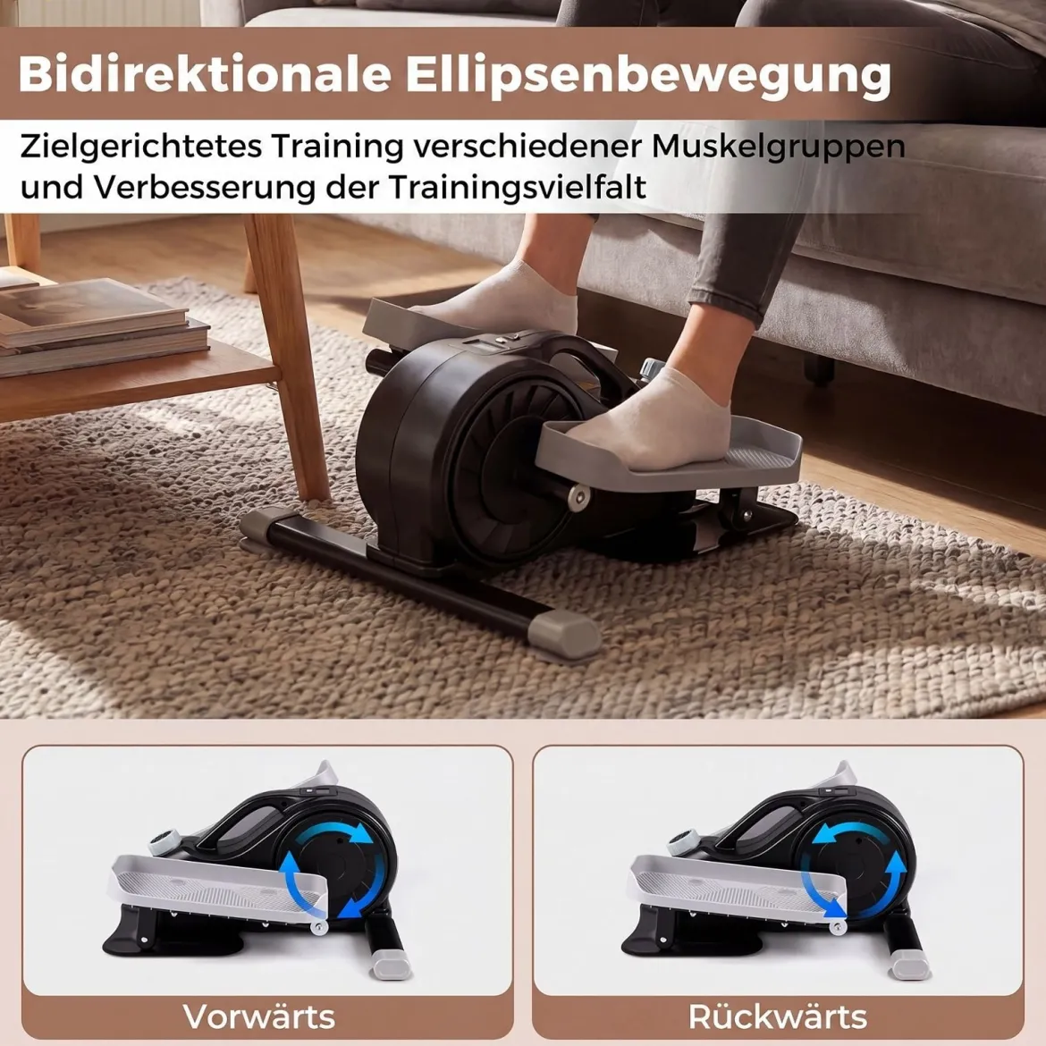 Mini Ellipsentrainer Elektrischer Crosstrainer mit LCD-Display Griff & Rutschfesten Pedalen Schwarz