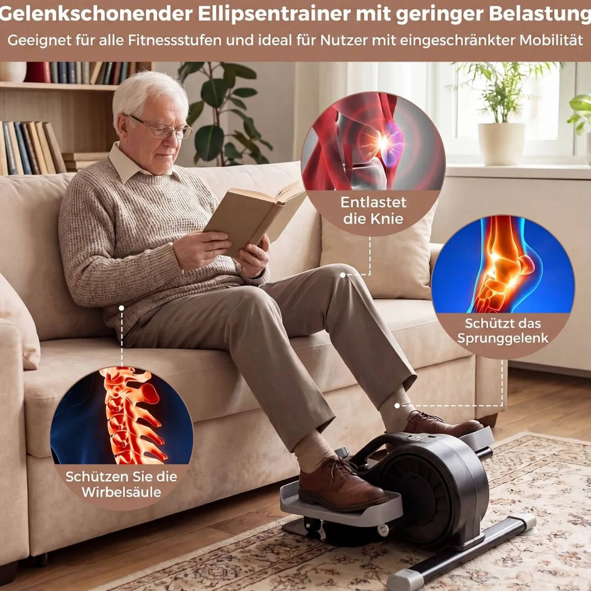 Mini Ellipsentrainer Elektrischer Crosstrainer mit LCD-Display Griff & Rutschfesten Pedalen Schwarz