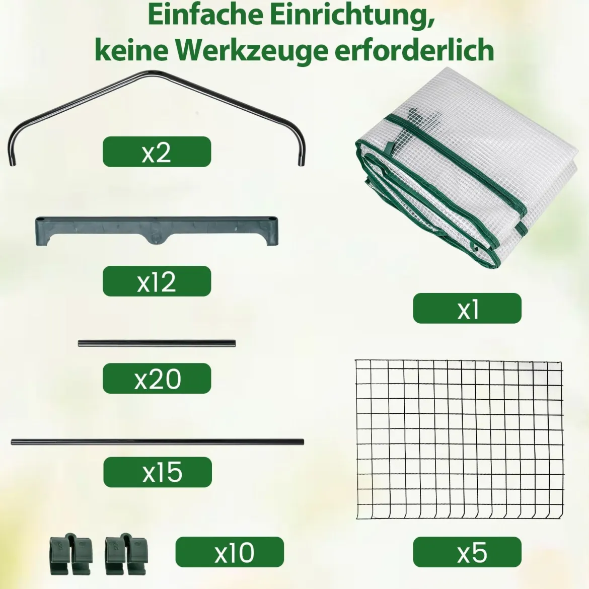 Mini-Gewächshaus mit 5 Ebenen Regalen & PE-Abdeckung & Aufrollbarem Reißverschlusstür Weiß