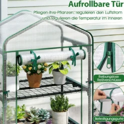 Mini-Gewächshaus mit 5 Ebenen Regalen & PE-Abdeckung & Aufrollbarem Reißverschlusstür Weiß