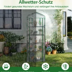 Mini-Gewächshaus mit 5 Ebenen Regalen & PE-Abdeckung & Aufrollbarem Reißverschlusstür Weiß