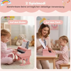 Mini Keyboard mit 25 Tasten & Notenständer & Mikrofon Kinderklavier Elektrisches Klavier Pink