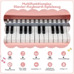 Mini Keyboard mit 25 Tasten & Notenständer & Mikrofon Kinderklavier Elektrisches Klavier Pink