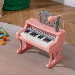 Mini Keyboard mit 25 Tasten & Notenständer & Mikrofon Kinderklavier Elektrisches Klavier Pink