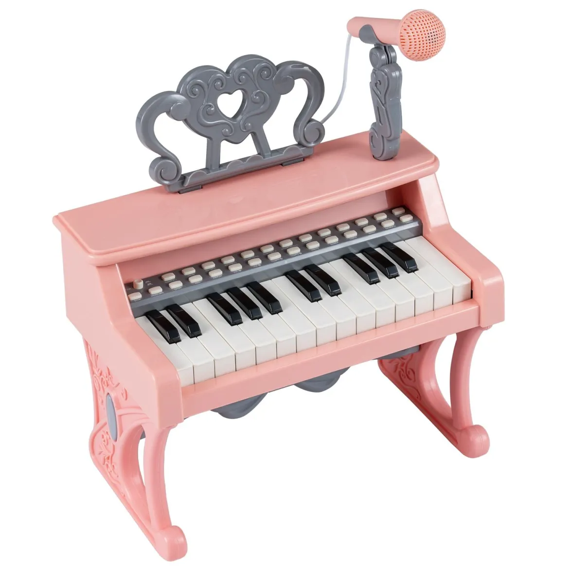 Mini Keyboard mit 25 Tasten & Notenständer & Mikrofon Kinderklavier Elektrisches Klavier Pink