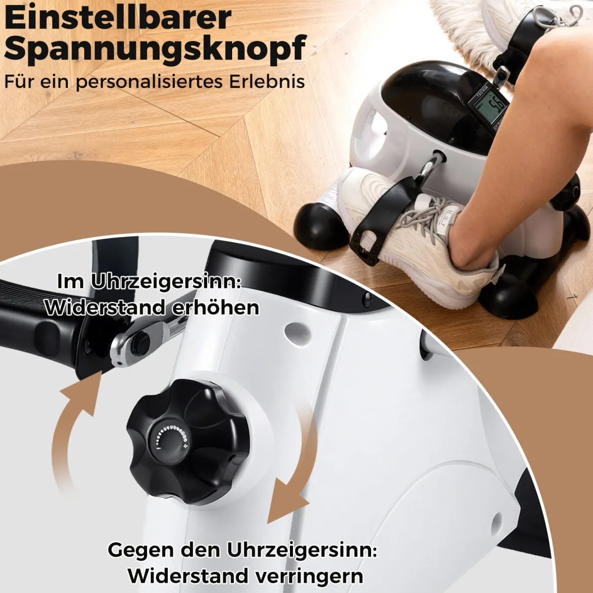 Mini Pedaltrainer mit LCD-Bildschirmanzeige Tragbares Heimtrainer für Arm- & Beintraining Weiß
