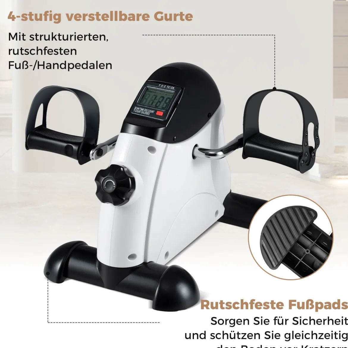 Mini Pedaltrainer mit LCD-Bildschirmanzeige Tragbares Heimtrainer für Arm- & Beintraining Weiß