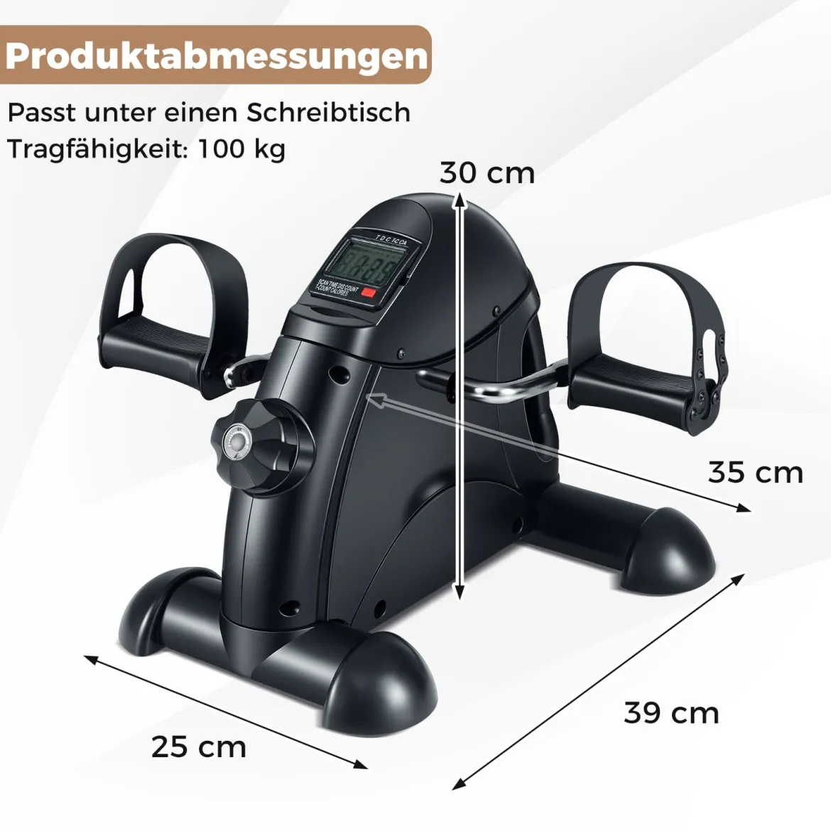 Mini Pedaltrainer mit LCD-Bildschirmanzeige Tragbares Heimtrainer für Arm- & Beintraining Schwarz