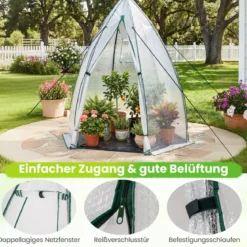 Mini Tragbares Gewächshaus mit Reißverschlusstür Begehbares PE-Blasenabdeckung Weiß