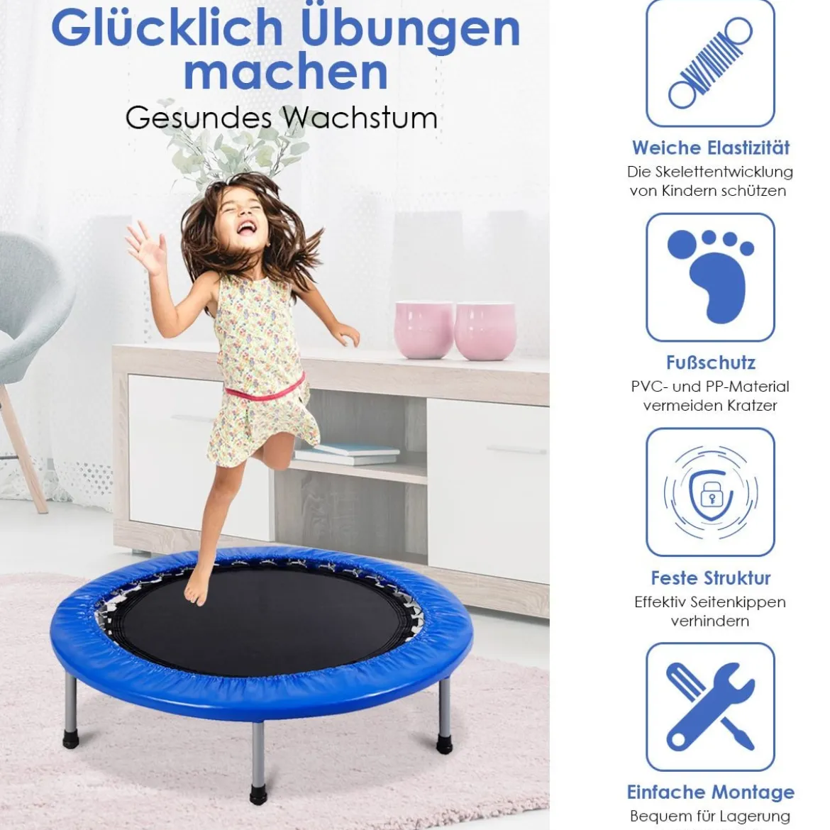Mini Trampolin φ96cm faltbar Kindertrampolin Fitness Gartentrampolin