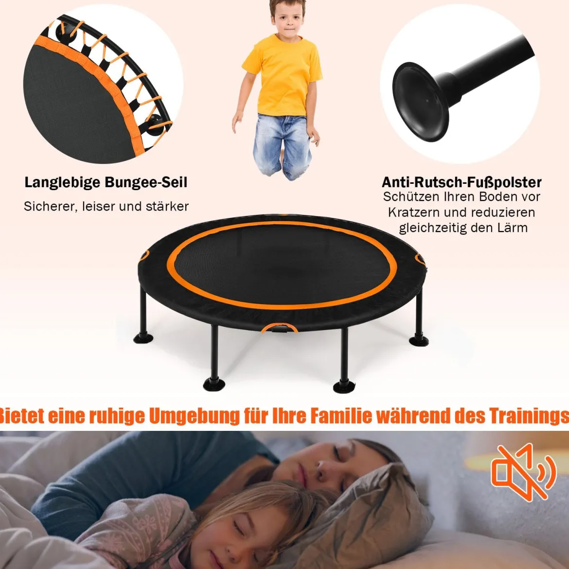Mini Trampolin φ120 cm Fitness Trampolin faltbar Indoor- und Outdoortrampolin Gartentrampolin Orange und Schwarz