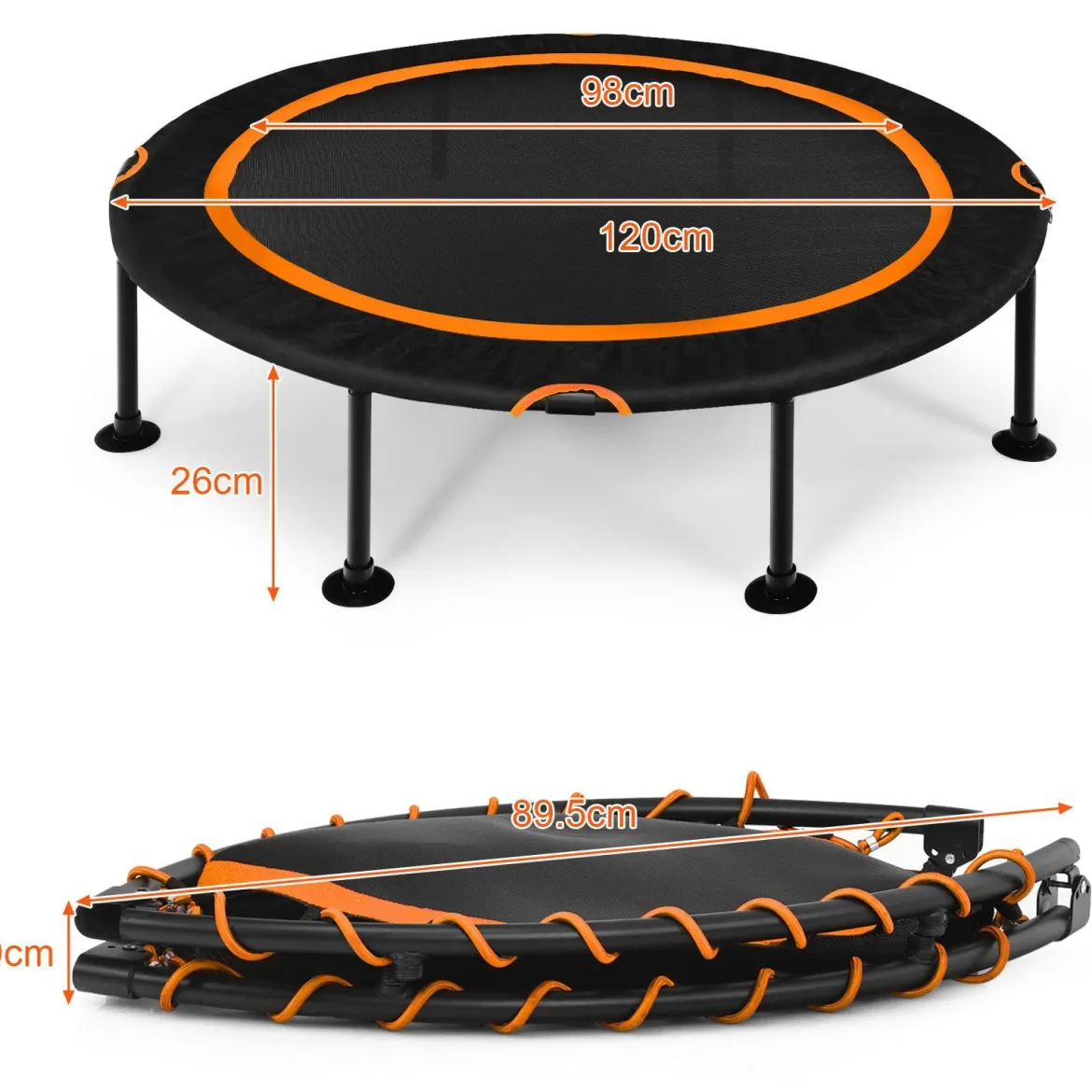 Mini Trampolin φ120 cm Fitness Trampolin faltbar Indoor- und Outdoortrampolin Gartentrampolin Orange und Schwarz