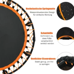 Mini Trampolin φ120 cm Fitness Trampolin faltbar Indoor- und Outdoortrampolin Gartentrampolin Orange und Schwarz
