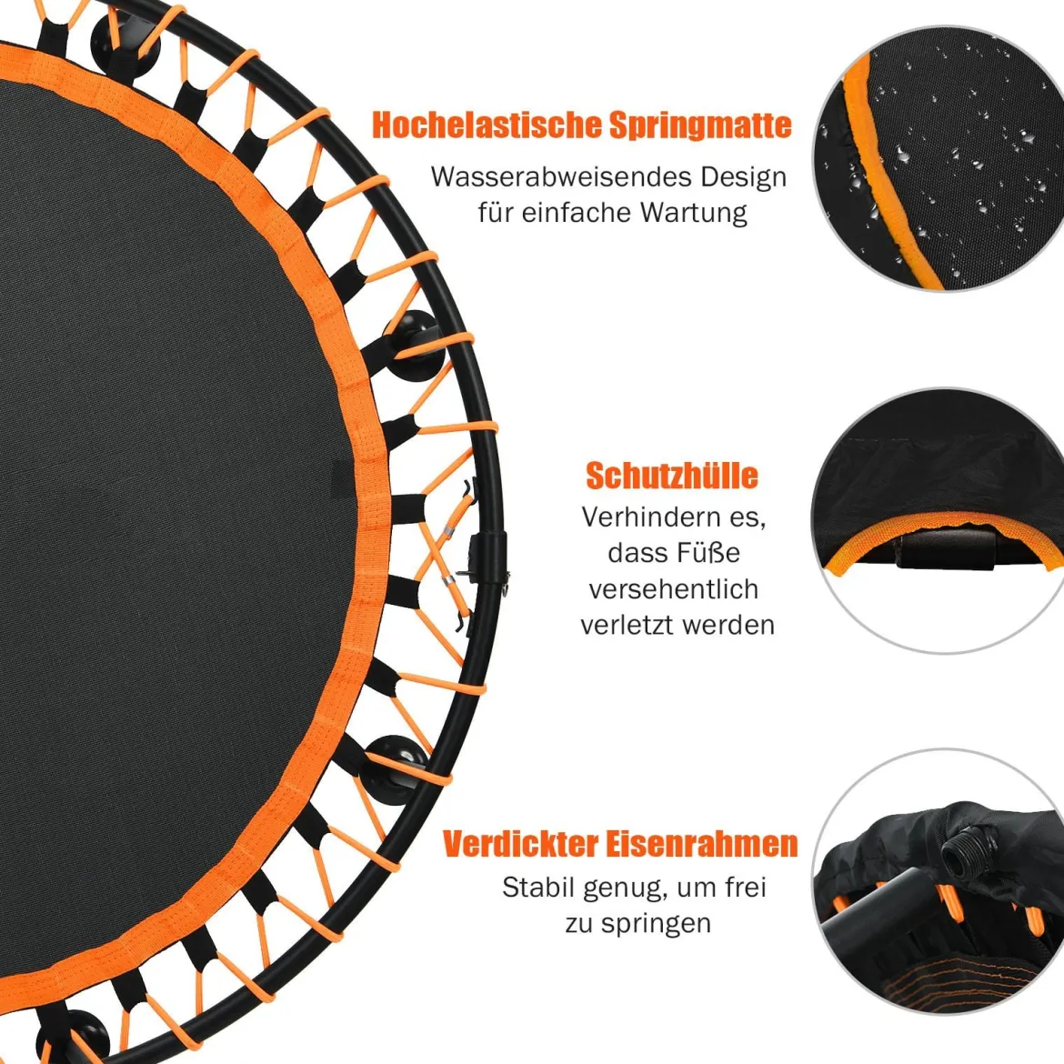 Mini Trampolin φ120 cm Fitness Trampolin faltbar Indoor- und Outdoortrampolin Gartentrampolin Orange und Schwarz