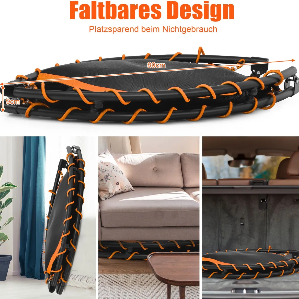 Mini Trampolin φ120 cm Fitness Trampolin faltbar Indoor- und Outdoortrampolin Gartentrampolin Orange und Schwarz