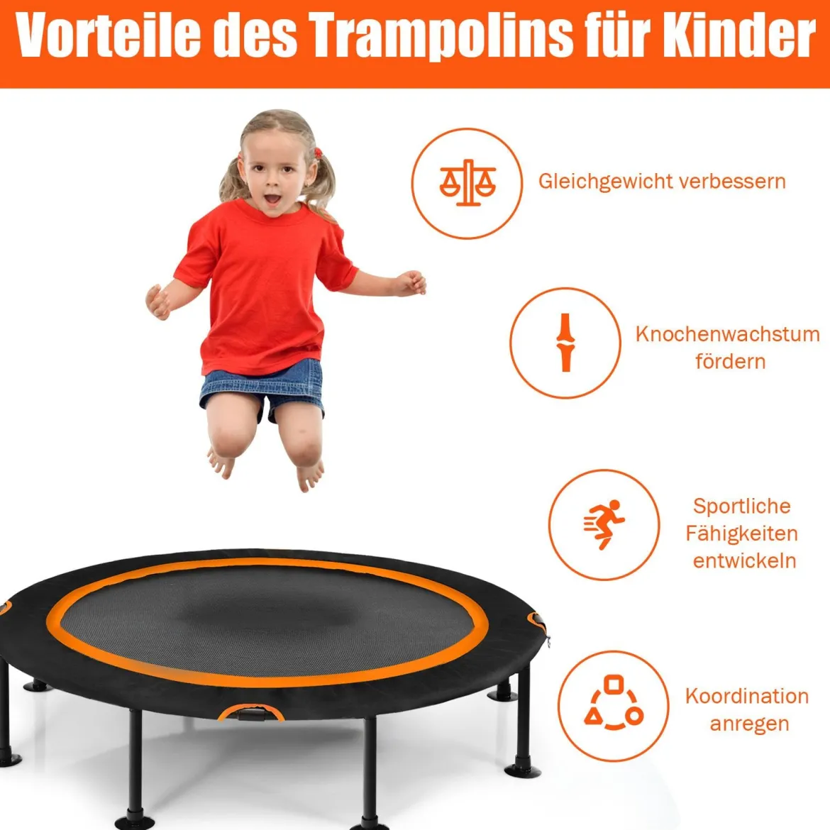 Mini Trampolin φ120 cm Fitness Trampolin faltbar Indoor- und Outdoortrampolin Gartentrampolin Orange und Schwarz