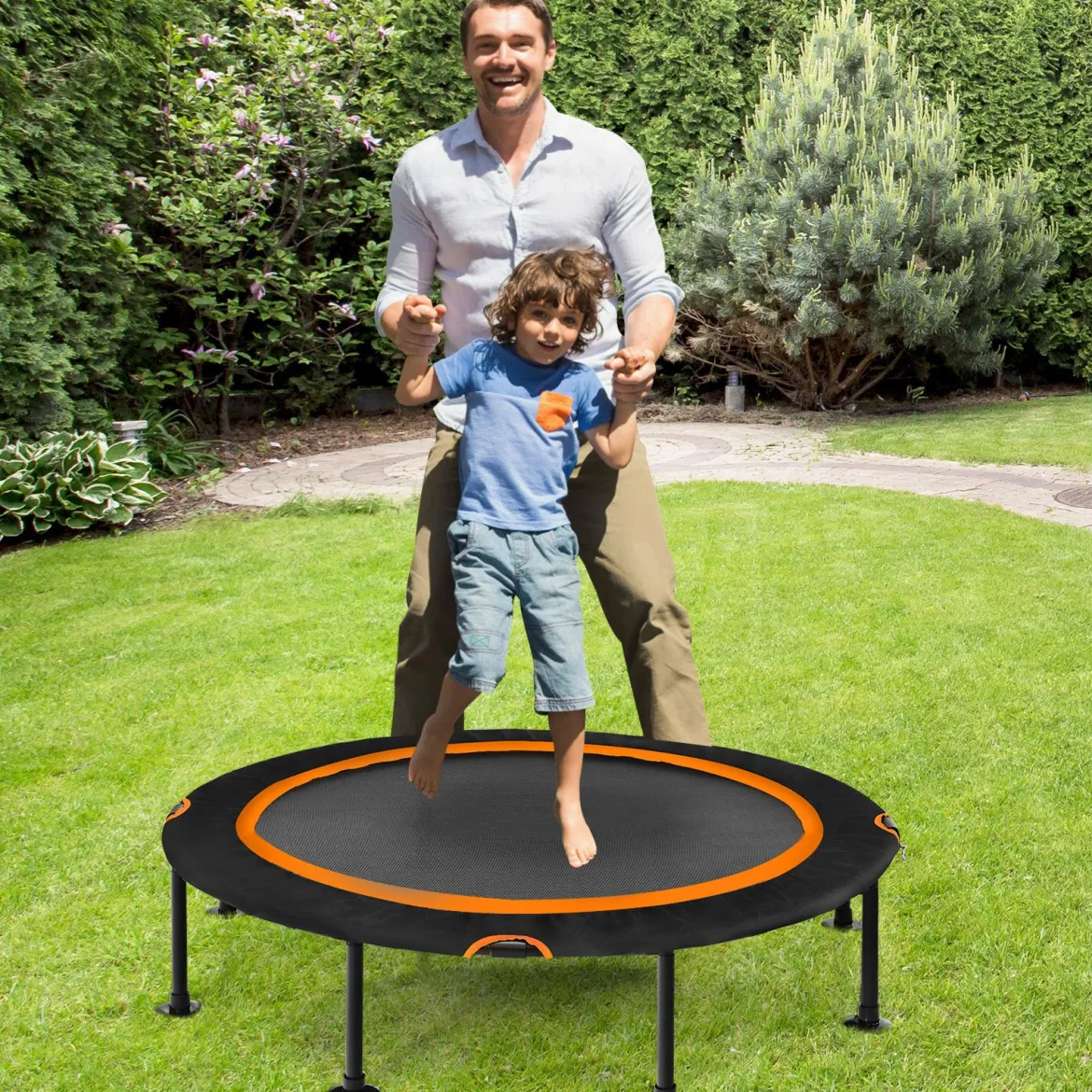 Mini Trampolin φ120 cm Fitness Trampolin faltbar Indoor- und Outdoortrampolin Gartentrampolin Orange und Schwarz