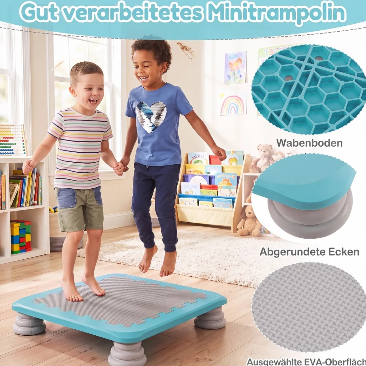 Mini-Trampolin für Kinder 65 cm Großes Trampolin-Sprungbrett mit Rutschfester EVA-Oberfläche