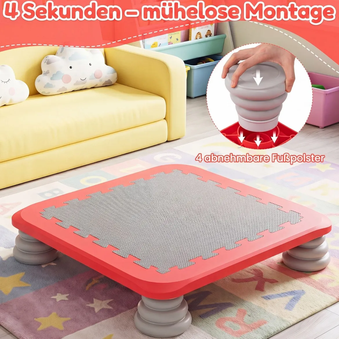 Mini-Trampolin für Kinder 65 cm Großes Trampolin-Sprungbrett mit Rutschfester EVA-Oberfläche