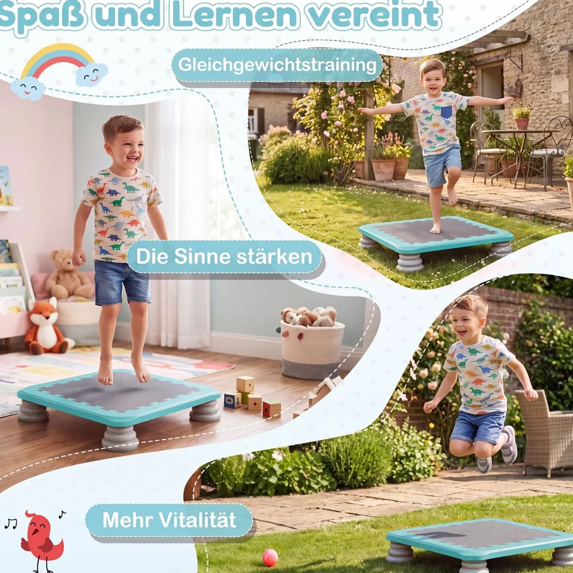 Mini-Trampolin für Kinder 65 cm Großes Trampolin-Sprungbrett mit Rutschfester EVA-Oberfläche
