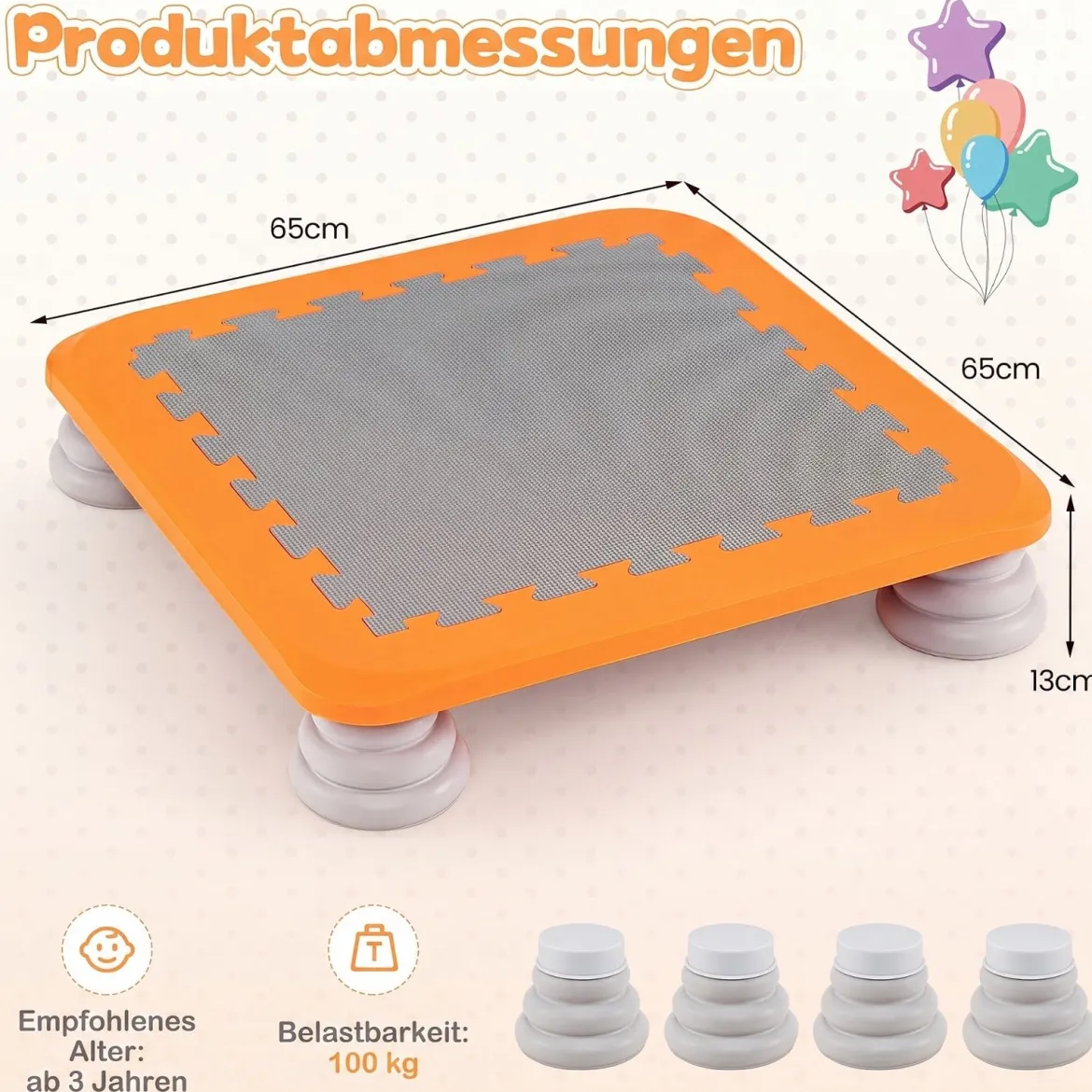 Mini-Trampolin für Kinder 65 cm Großes Trampolin-Sprungbrett mit Rutschfester EVA-Oberfläche