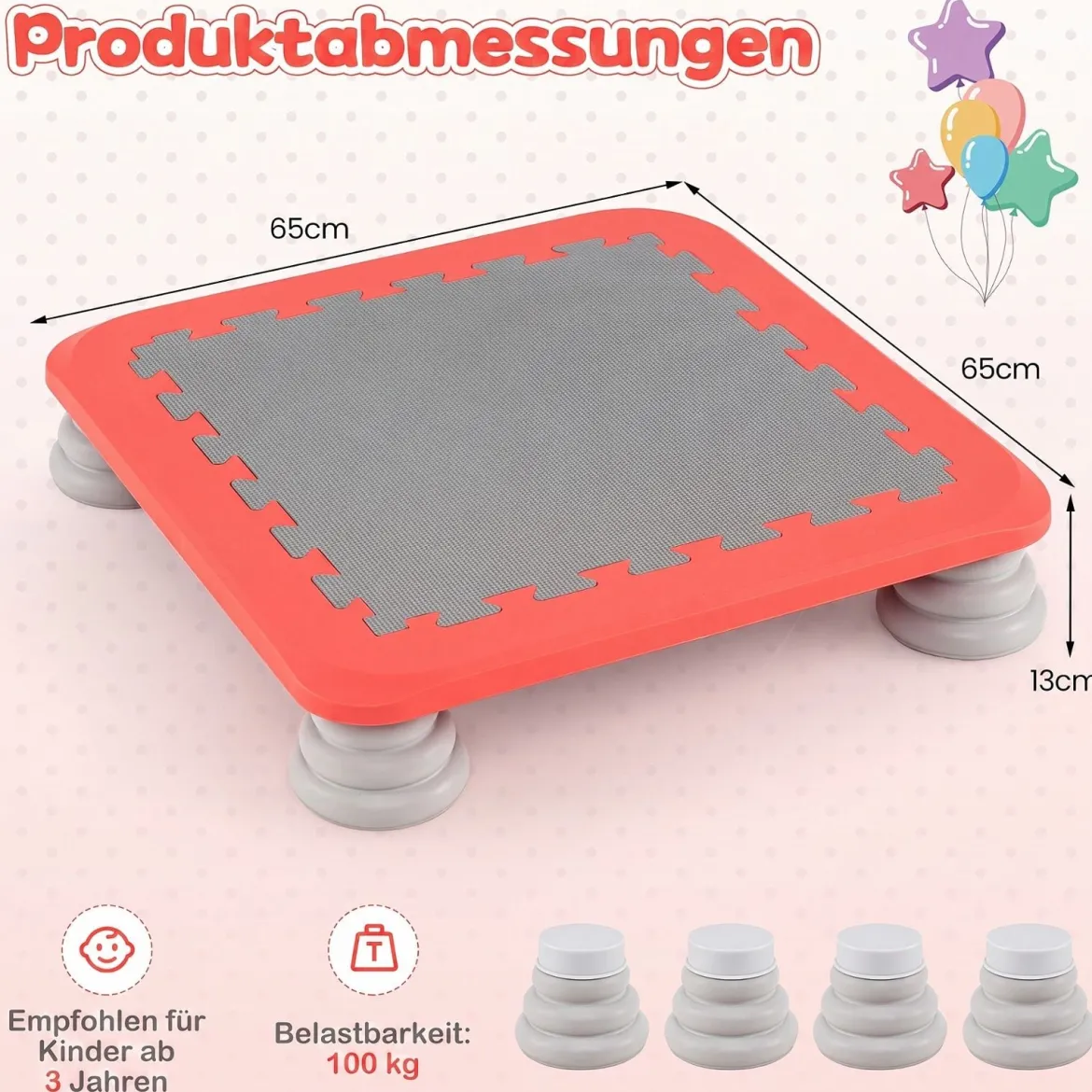 Mini-Trampolin für Kinder 65 cm Großes Trampolin-Sprungbrett mit Rutschfester EVA-Oberfläche