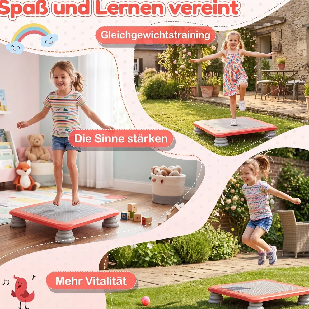 Mini-Trampolin für Kinder 65 cm Großes Trampolin-Sprungbrett mit Rutschfester EVA-Oberfläche