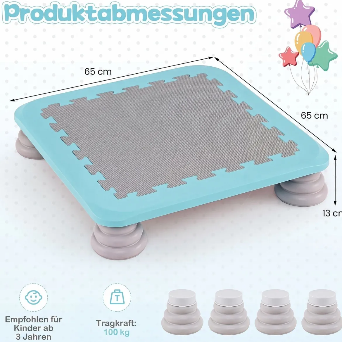 Mini-Trampolin für Kinder 65 cm Großes Trampolin-Sprungbrett mit Rutschfester EVA-Oberfläche