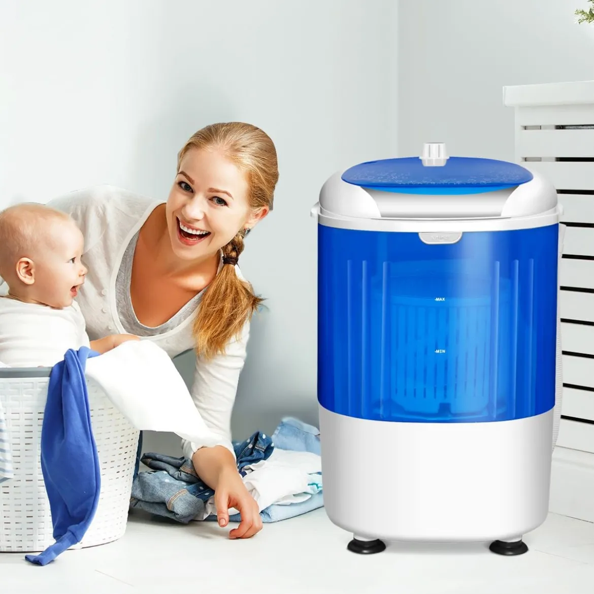 Mini Waschmaschine Reisewaschmaschine Waschautomat mit Trockenschleuder Blau