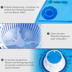 Mini Waschmaschine Reisewaschmaschine Waschautomat mit Trockenschleuder Blau