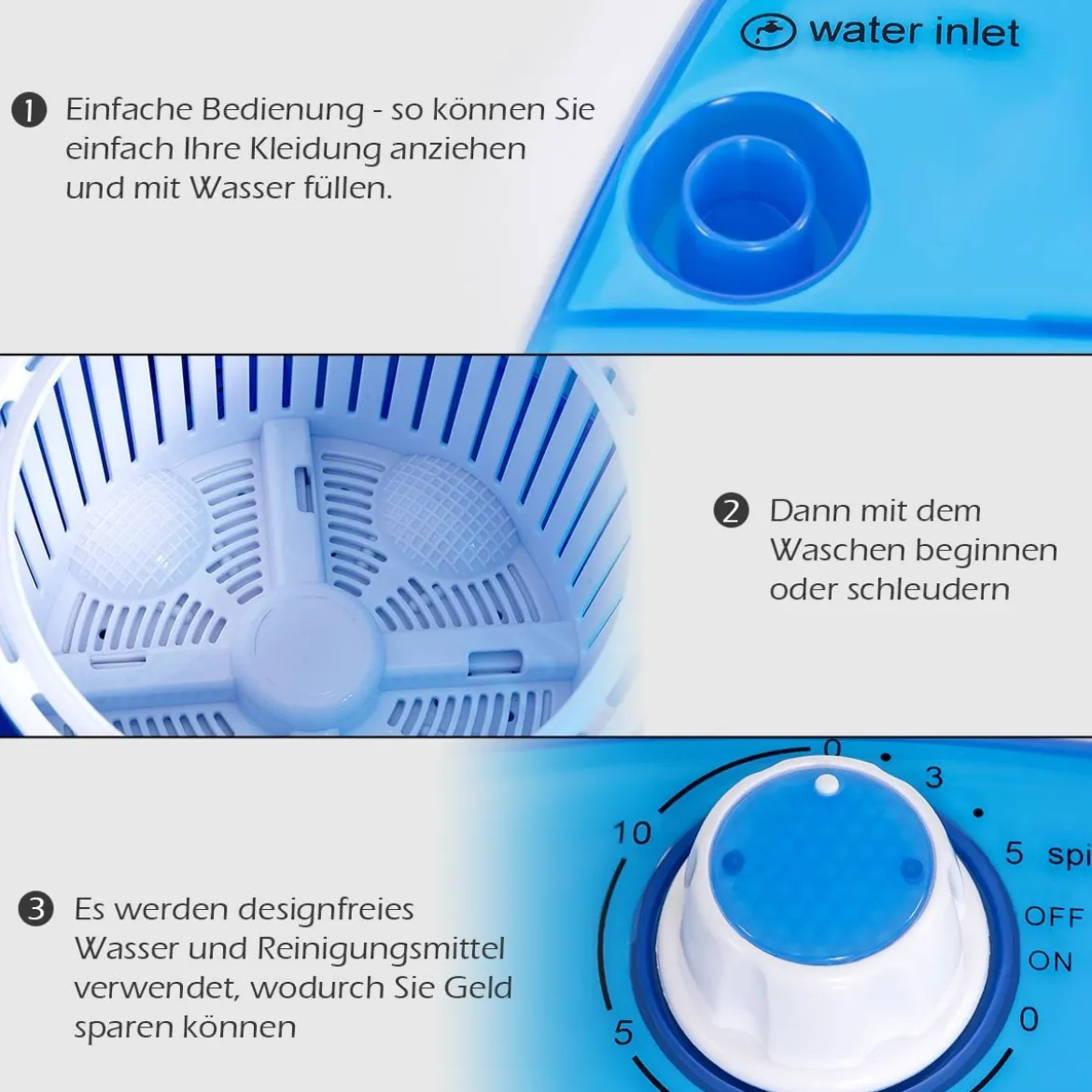 Mini Waschmaschine Reisewaschmaschine Waschautomat mit Trockenschleuder Blau