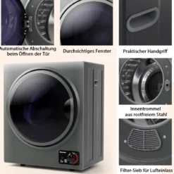 Mini Wäschetrockner Elektrischer Trockner Ablufttrockner 2,5KG / 42L / 850W Grau