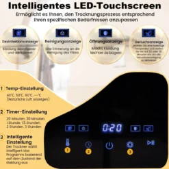 Mini Wäschetrockner 5kg mit LED Touch-Screen & Desinfektion & Desodorierung Ablufttrockner