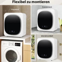 Mini Wäschetrockner 5kg mit LED Touch-Screen & Desinfektion & Desodorierung Ablufttrockner