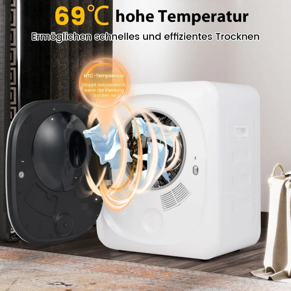 Mini Wäschetrockner 5kg mit LED Touch-Screen & Desinfektion & Desodorierung Ablufttrockner