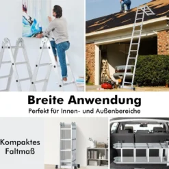 4,6 m Klappleiter mit Sicherem Verriegelungsscharnier & Rutschfesten Fußpolstern Mehrzweckleiter