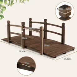 1,7 m lange Gartenbrücke aus Holz Dekorativer Teichsteg mit Absturzsicherung 180 kg Belastbar