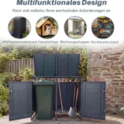 Mülltonnenbox 2er für 240 L Mülltonnenverkleidung aus Metall für 2 Mülltonnen Müllbox mit Klappdeckel Grau