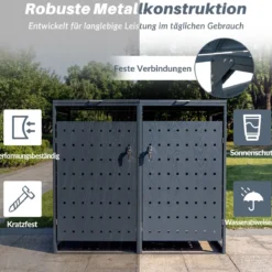 Mülltonnenbox 2er für 240 L Mülltonnenverkleidung aus Metall für 2 Mülltonnen Müllbox mit Klappdeckel Grau