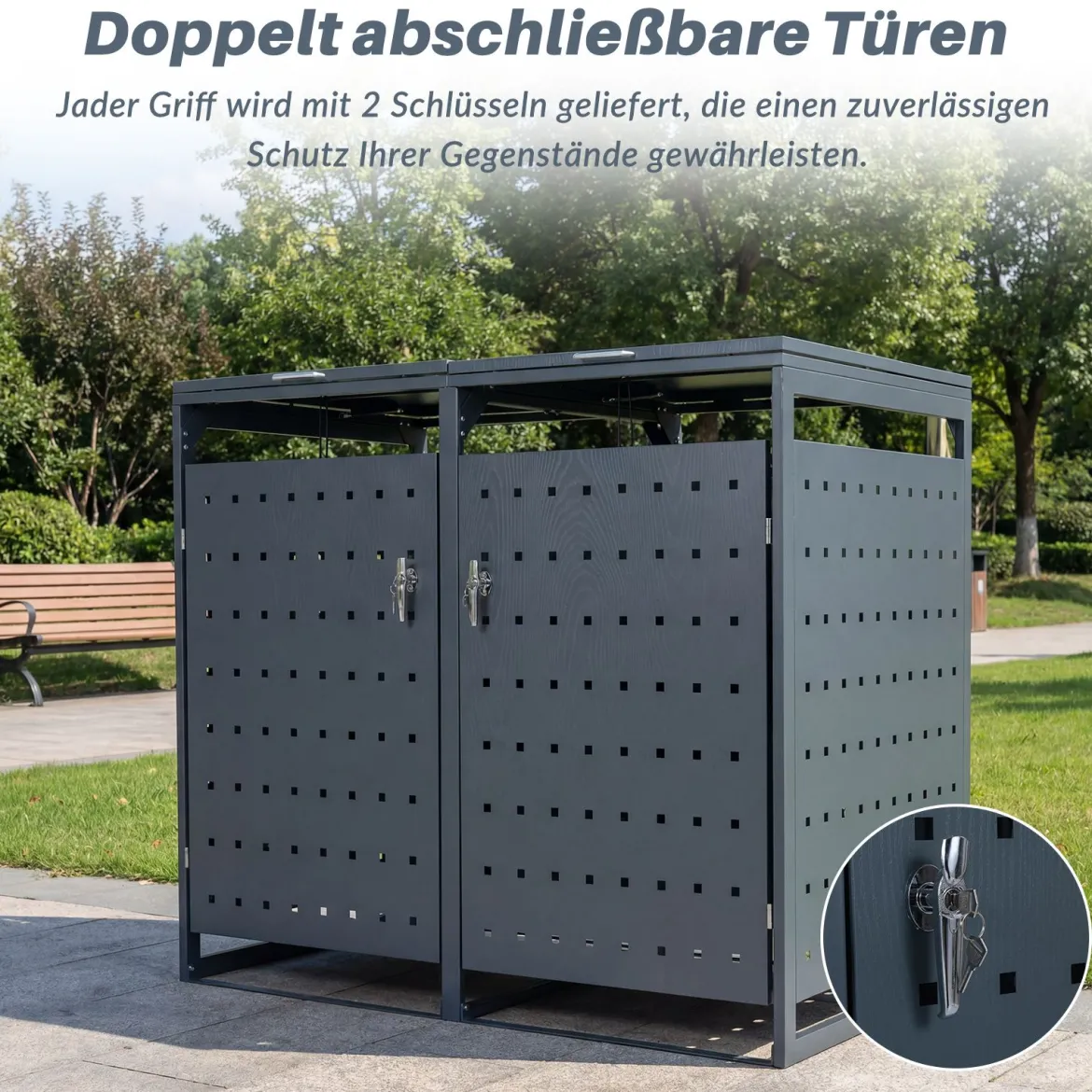 Mülltonnenbox 2er für 240 L Mülltonnenverkleidung aus Metall für 2 Mülltonnen Müllbox mit Klappdeckel Grau