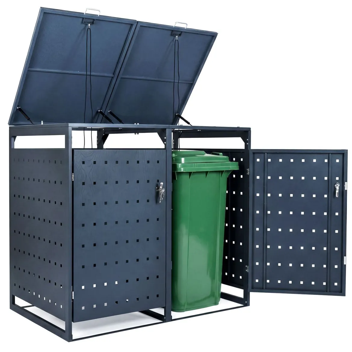 Mülltonnenbox 2er für 240 L Mülltonnenverkleidung aus Metall für 2 Mülltonnen Müllbox mit Klappdeckel Grau