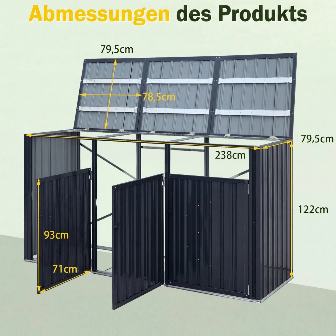Mülltonnenbox 3er Mülltonnenverkleidung für 3 Tonnen aus Verzinktem Stahl Müllbox mit 3 Deckeln Grau