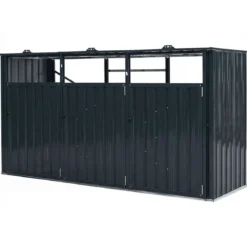 Mülltonnenbox 3er Mülltonnenverkleidung für 3 Tonnen aus Verzinktem Stahl Müllbox mit 3 Deckeln Grau